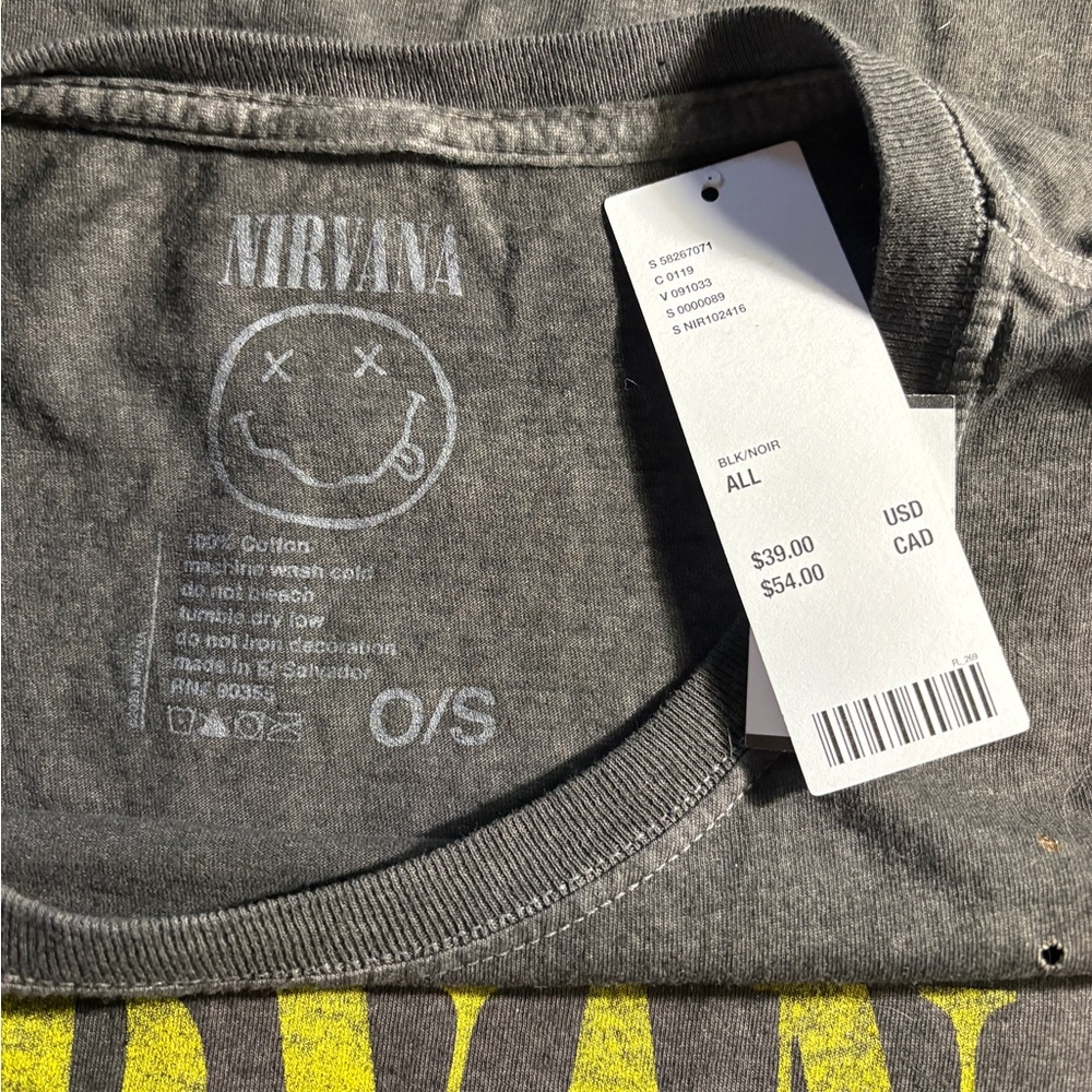 Urban Outfitters Nirvana oversized Graphic Tee T Shirt dress Charcoal OSFA New - Picture 4 of 4